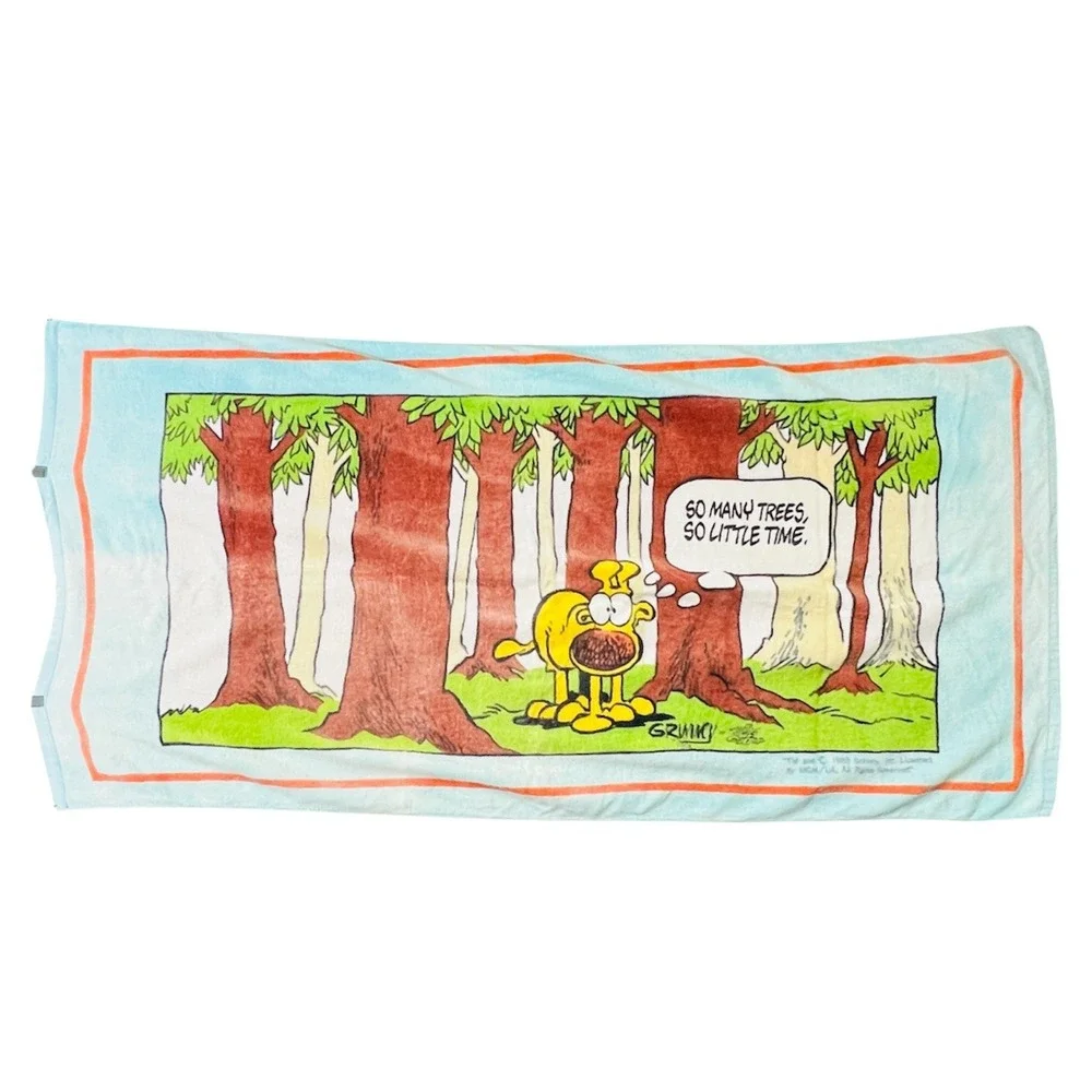 VTG 80s Garfield Beach Towel Jay Franco So Many Trees Odie Dog Cotton 28x55 Pool